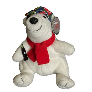 Coca-Cola Polar Bear Bean Bag Plush 1998 Checker Cap Scarf Bottle Toy‎